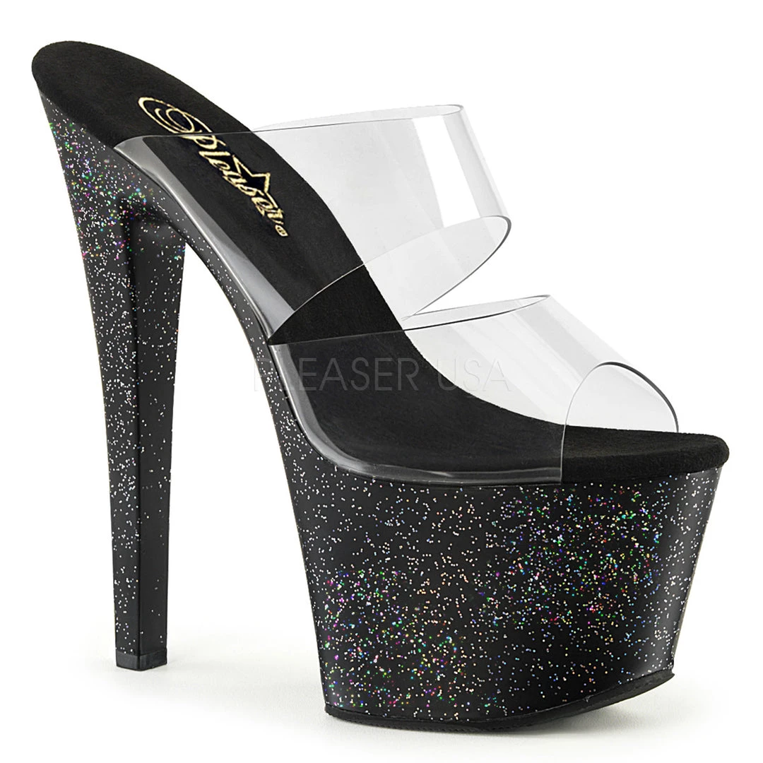 Pleaser 7" Clear/Black Glitter Heels* 3 Pleaser 7" Clear/Black Glitter Heels*