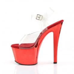 Pleaser Shoes 7" Clear/Red Ankle Strap Pumps*
