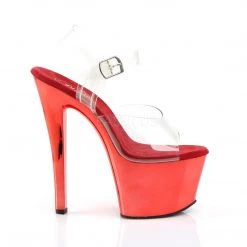 Pleaser Shoes 7" Clear/Red Ankle Strap Pumps* 9 Pleaser Shoes 7