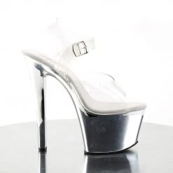 Pleaser Shoes 7" Clear/Silver Ankle Strap Pumps* 9 Pleaser Shoes 7