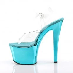 Pleaser Shoes 7" Clear/Blue Ankle Strap High Heels* 7 Pleaser Shoes 7