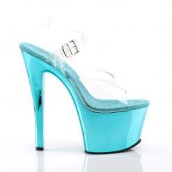 Pleaser Shoes 7" Clear/Blue Ankle Strap High Heels* 9 Pleaser Shoes 7