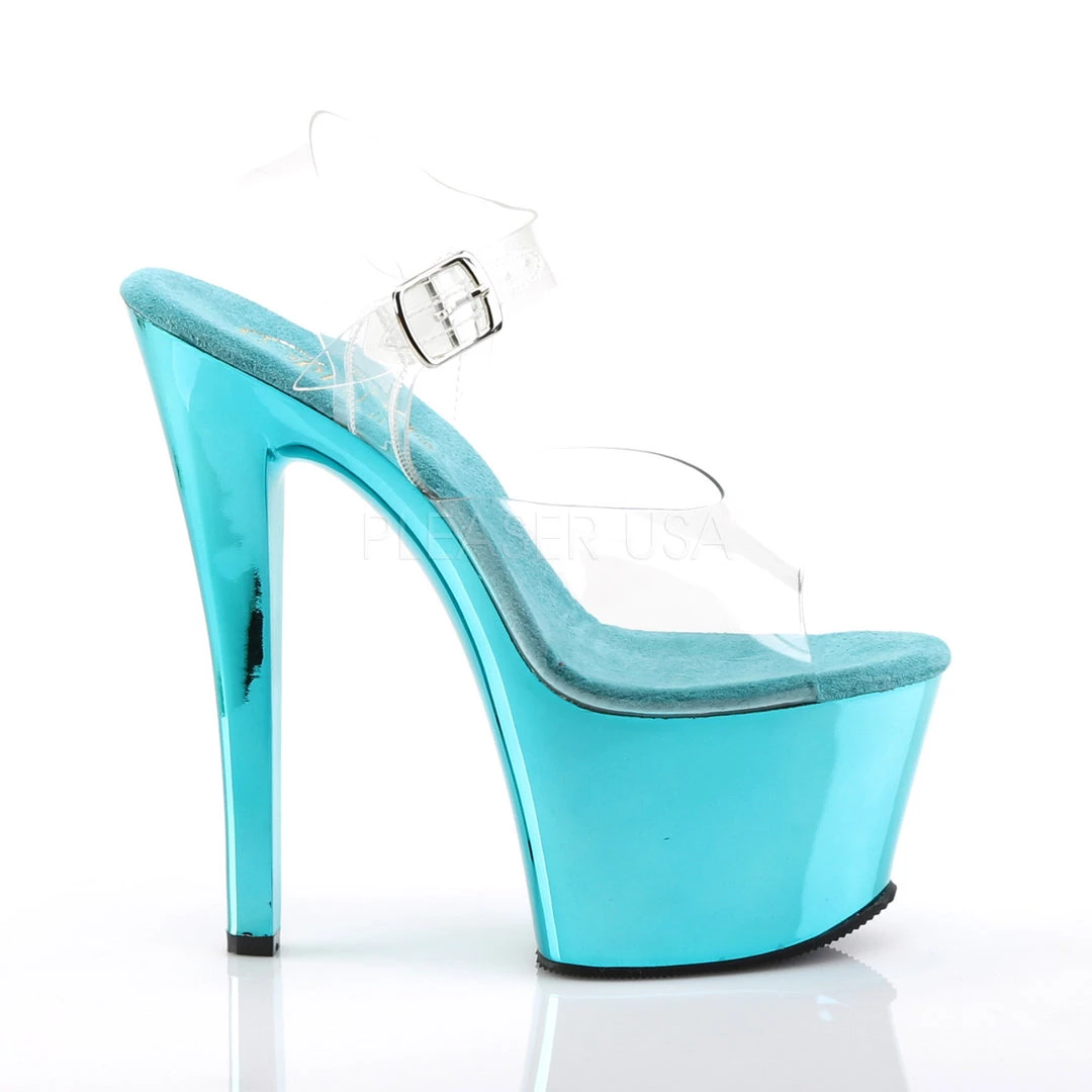 Pleaser Shoes 7" Clear/Blue Ankle Strap High Heels* 6 Pleaser Shoes 7" Clear/Blue Ankle Strap High Heels*