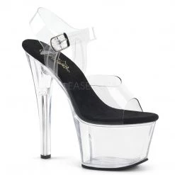Pleaser Shoes 7" Clr/Blk Ankle Strap Heels*