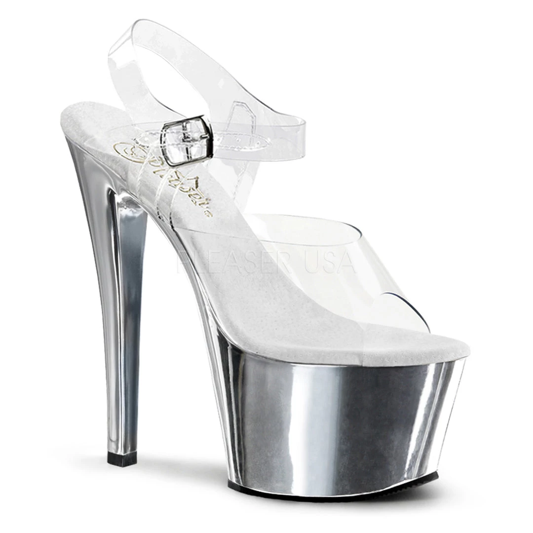Pleaser Shoes 7" Clear/Silver Ankle Strap Pumps* 3 Pleaser Shoes 7" Clear/Silver Ankle Strap Pumps*