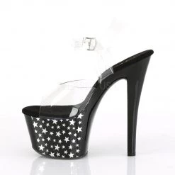 Pleaser Shoes 7" Heel Black/Silver Ankle Strap Platforms*