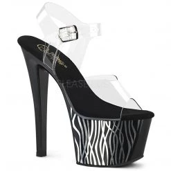 Pleaser 7 Inch Clear/Silver Ankle Strap Heels* Shoes