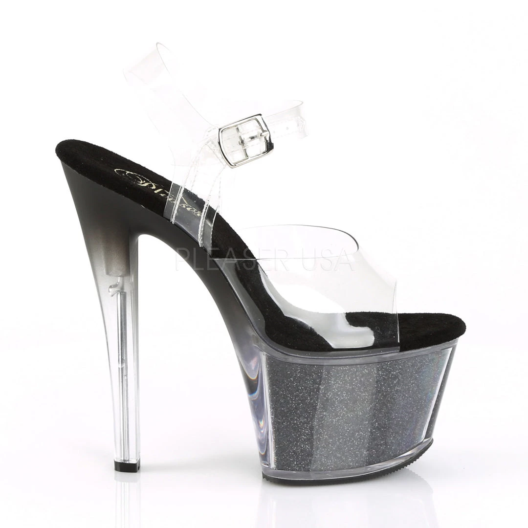 Pleaser 7" Heel Clear/Black Glitter Platform Shoes* 6 Pleaser 7" Heel Clear/Black Glitter Platform Shoes*
