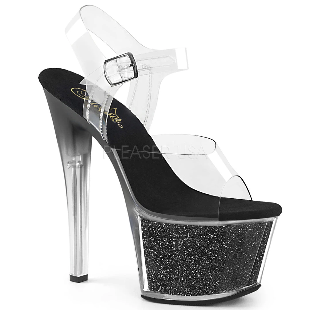 Pleaser 7" Heel Clear/Black Glitter Platform Shoes* 3 Pleaser 7" Heel Clear/Black Glitter Platform Shoes*