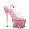Pleaser Shoes 7" Clear/Pink Glitter Pumps*