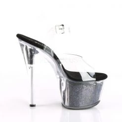 Pleaser Shoes 7" Clear/Black Glitter Platform High Heels* 9 Pleaser Shoes 7