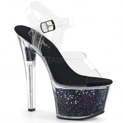 Pleaser Shoes 7" Clear/Black Glitter Platform High Heels*