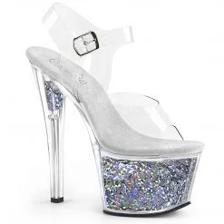 Pleaser 7" Clear/Silver Glitter Platform Pumps* Shoes