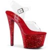 Pleaser 7" Heel Clear/Red Glitter Platform Shoes*
