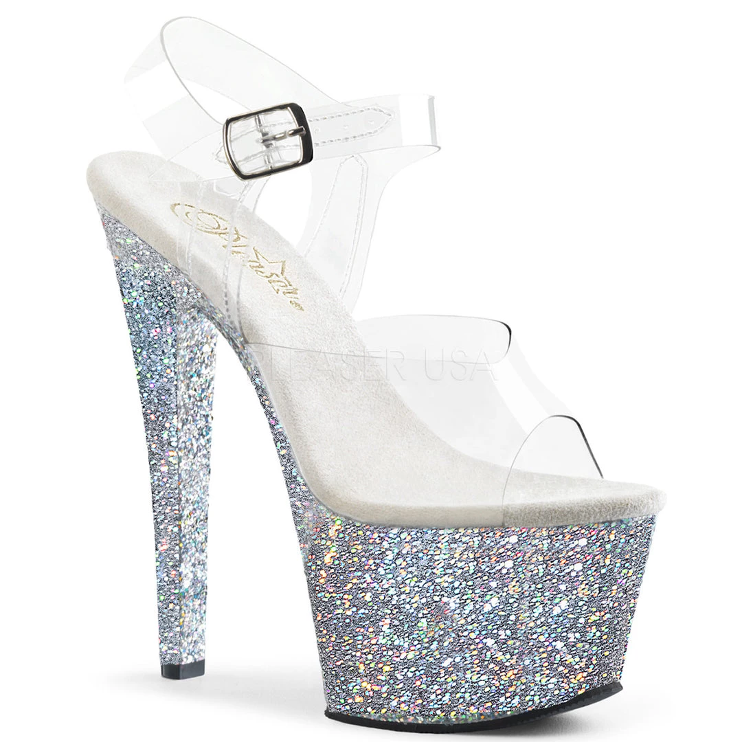 Pleaser 7" Clear/Silver Glitter Platform High Heels* 3 Pleaser 7" Clear/Silver Glitter Platform High Heels*