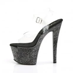 Pleaser 7" Clear/Black Glitter Platform Heels* 7 Pleaser 7