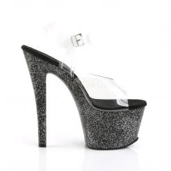 Pleaser 7" Clear/Black Glitter Platform Heels* 9 Pleaser 7