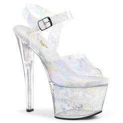 Pleaser 7" Heel Silver Ankle Strap Sandal Platform Shoes*