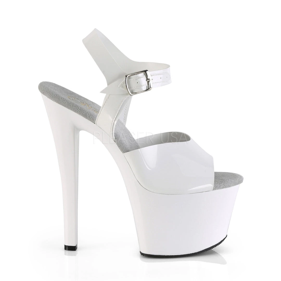 Pleaser 7" White Ankle Strap Platform Heels* 6 Pleaser 7" White Ankle Strap Platform Heels*