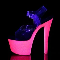 Pleaser 7" Clear/Hot Pink Glitter Platform Heels* Glow In The Dark & Neon