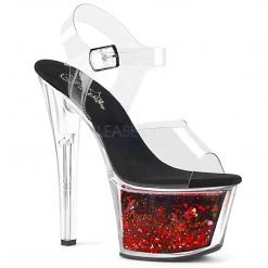 Pleaser Shoes 7" Heel Clear/Red Glitter Platforms*