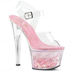 Pleaser Shoes 7" Heel Clear/Pink Glitter Platforms*