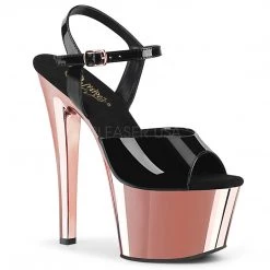 Pleaser Shoes Black/Rose Gold 7" Ankle Strap High Heels*