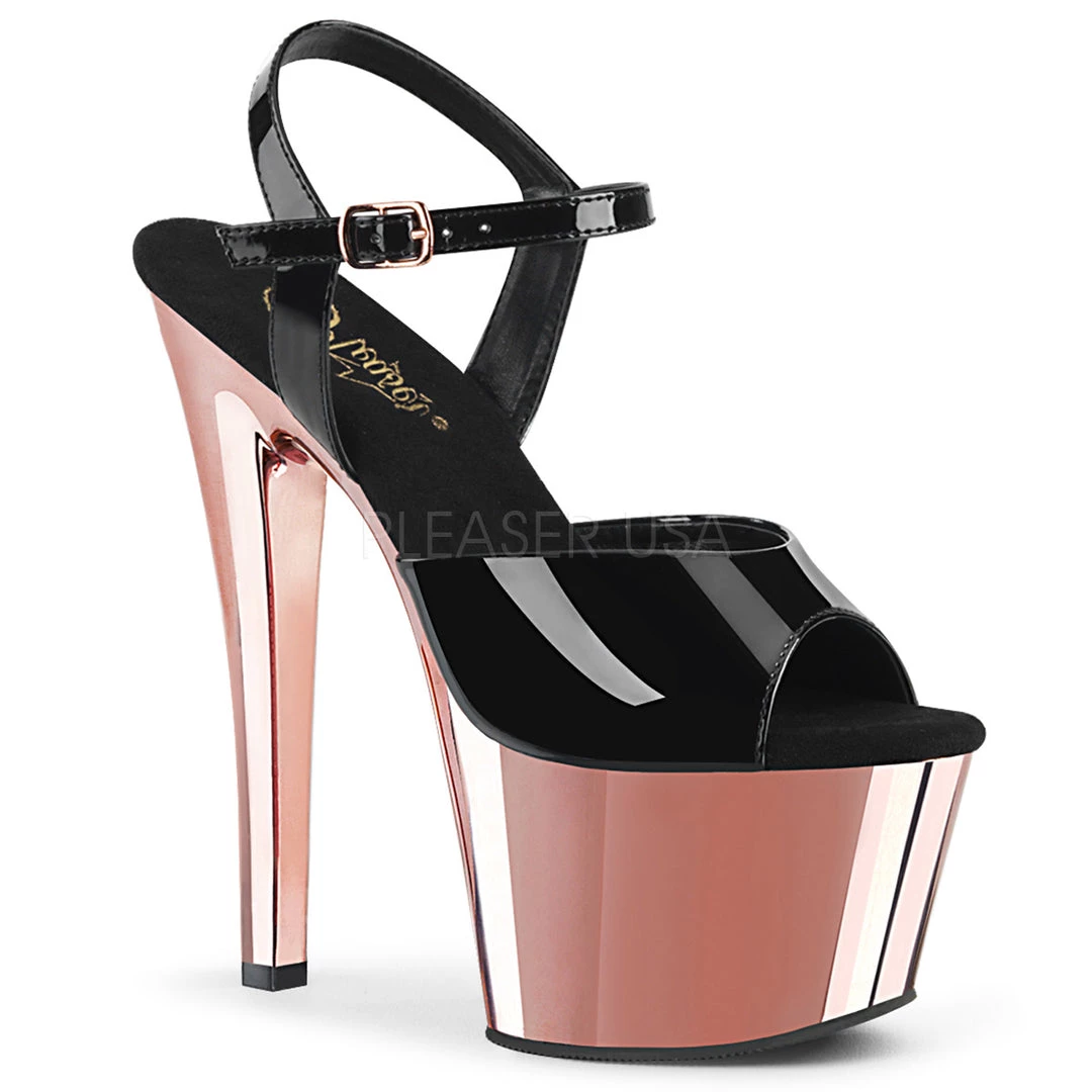 Pleaser Shoes Black/Rose Gold 7" Ankle Strap High Heels* 3 Pleaser Shoes Black/Rose Gold 7" Ankle Strap High Heels*