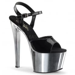 Pleaser Shoes 7" Black/Silver Ankle Strap Platform Heels*