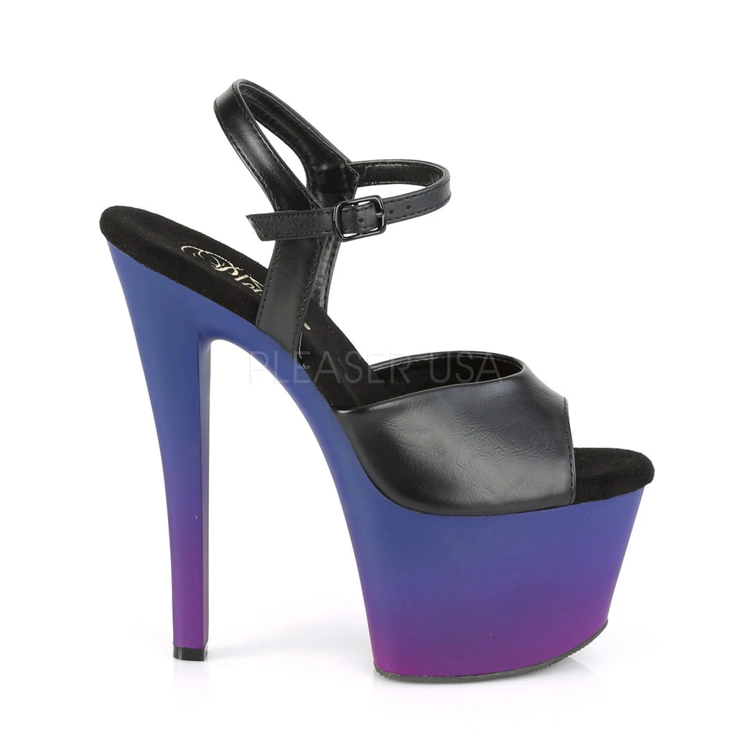 Pleaser Shoes 7" Heel Black/Blue Faux Leather Platforms* 6 Pleaser Shoes 7" Heel Black/Blue Faux Leather Platforms*