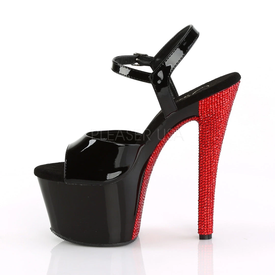 Pleaser 7" Black/Red Ankle Strap Platform High Heels* Shoes 4 Pleaser 7" Black/Red Ankle Strap Platform High Heels* Shoes
