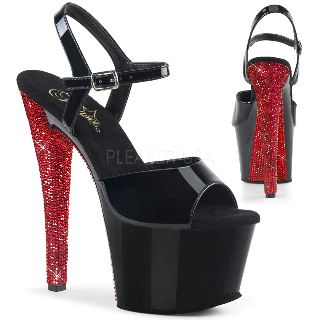 Pleaser 7" Black/Red Ankle Strap Platform High Heels* Shoes 3 Pleaser 7" Black/Red Ankle Strap Platform High Heels* Shoes
