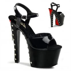 Pleaser Shoes 7" Black/Red Ankle Strap Platform Heels*