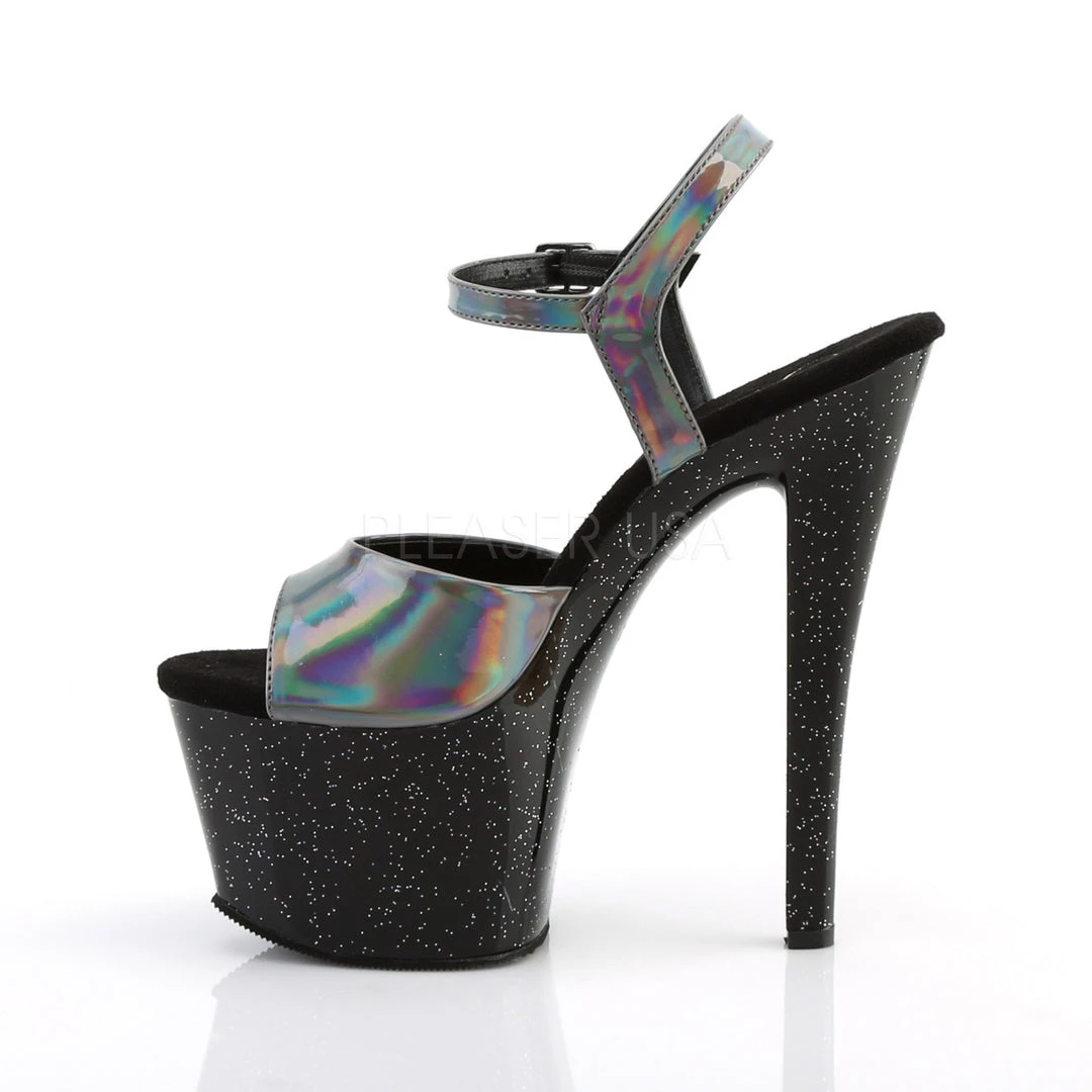 Pleaser 7" Black/Silver Ankle Strap Platform Pumps* 4 Pleaser 7" Black/Silver Ankle Strap Platform Pumps*