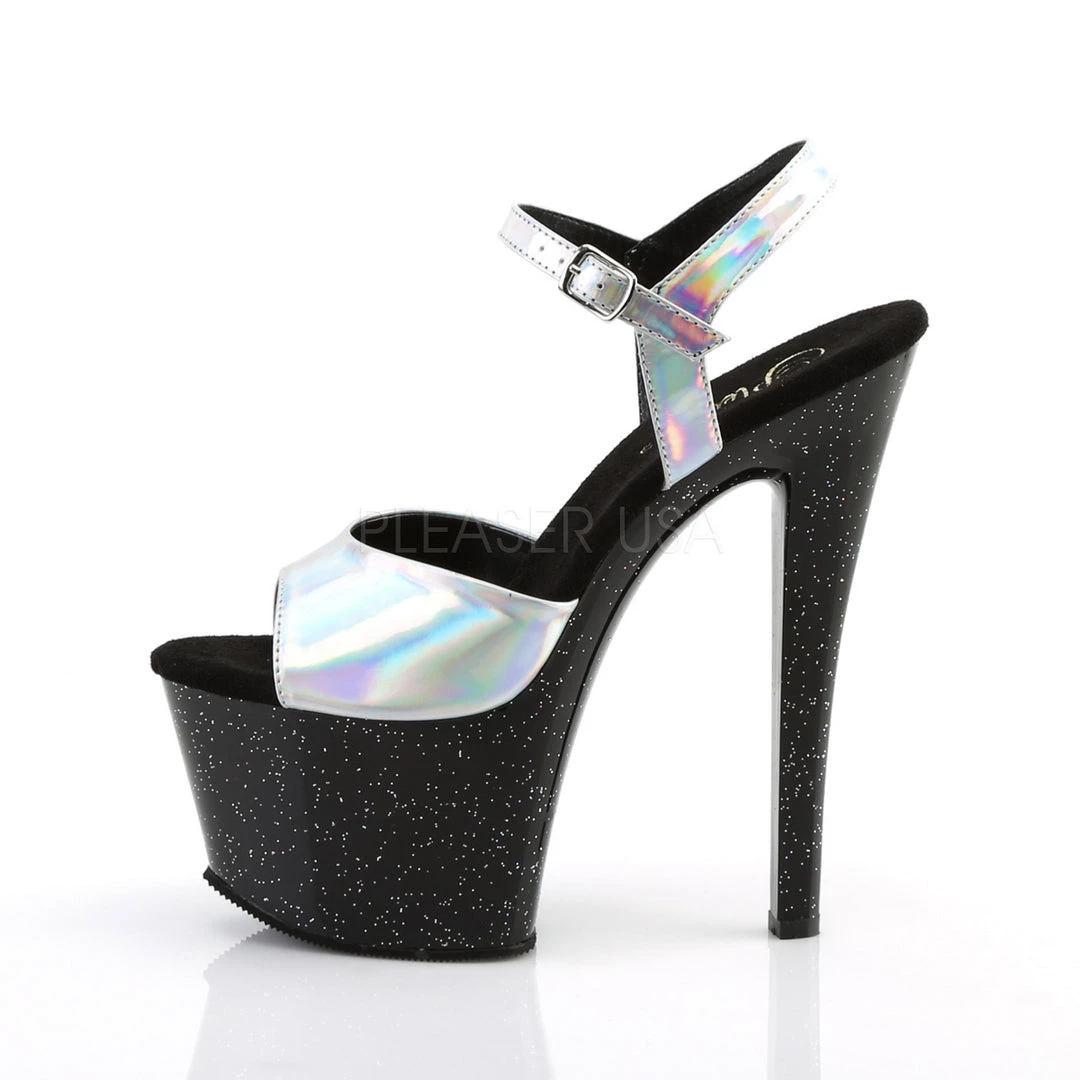 Pleaser Black/Silver 7" Ankle Strap Heels* 4 Pleaser Black/Silver 7" Ankle Strap Heels*