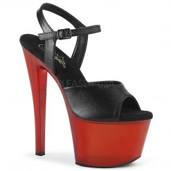 Pleaser Shoes 7" Heel Black/Red Faux Leather Platforms*
