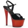 Pleaser 7" Heel Black/Red Ankle Strap Platforms*
