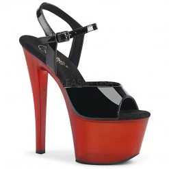 Pleaser 7" Heel Black/Red Ankle Strap Platforms*