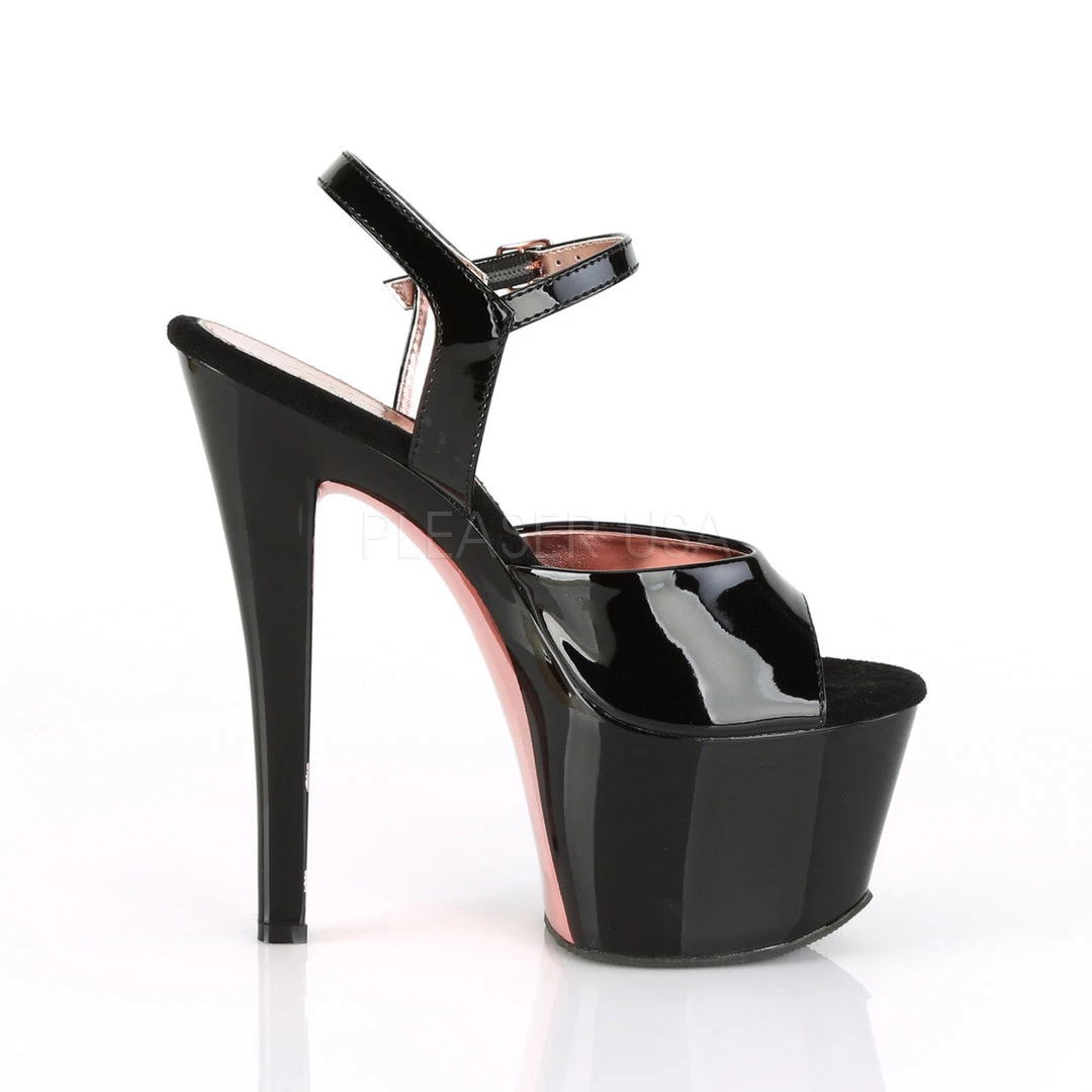 Pleaser Shoes 7" Heel Black/Rose Gold Ankle Strap Platforms* 6 Pleaser Shoes 7" Heel Black/Rose Gold Ankle Strap Platforms*