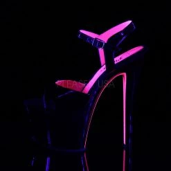 Pleaser Glow In The Dark & Neon Black/Hot Pink 7" Ankle Strap Heels*
