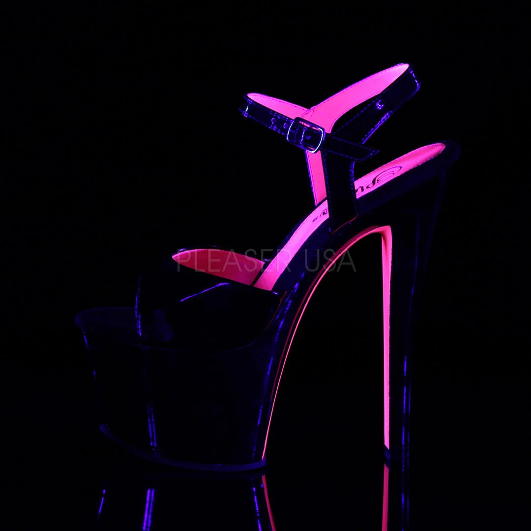 Pleaser Glow In The Dark & Neon Black/Hot Pink 7" Ankle Strap Heels* 4 Pleaser Glow In The Dark & Neon Black/Hot Pink 7" Ankle Strap Heels*