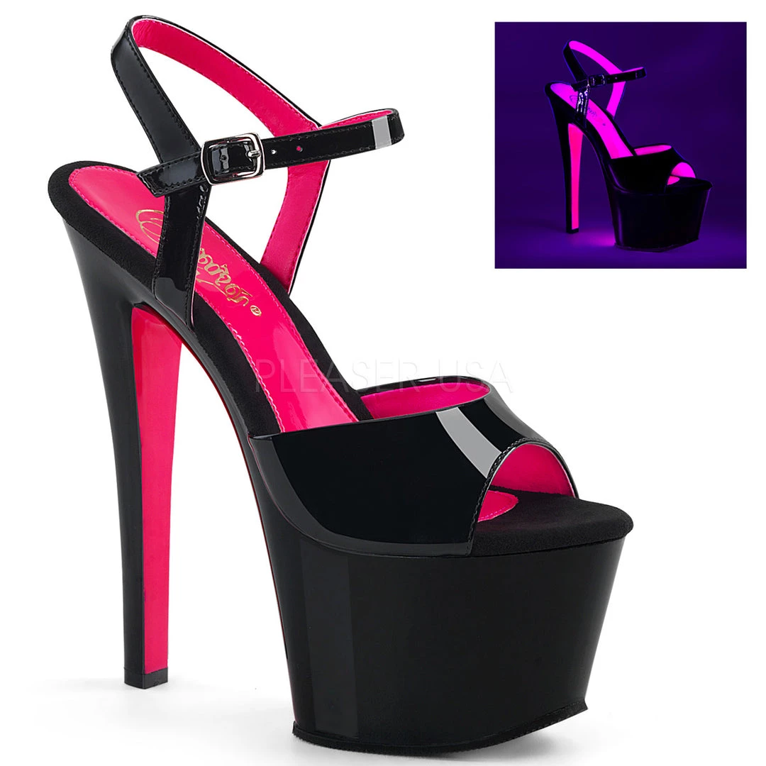 Pleaser Glow In The Dark & Neon Black/Hot Pink 7" Ankle Strap Heels* 3 Pleaser Glow In The Dark & Neon Black/Hot Pink 7" Ankle Strap Heels*