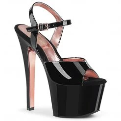 Pleaser Shoes 7" Heel Black/Rose Gold Ankle Strap Platforms*