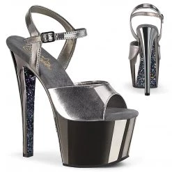 Pleaser Shoes 7" Heel Black/Grey Glitter Platforms*