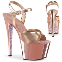 Pleaser 7" Heel Rose Gold Ankle Strap Platforms*