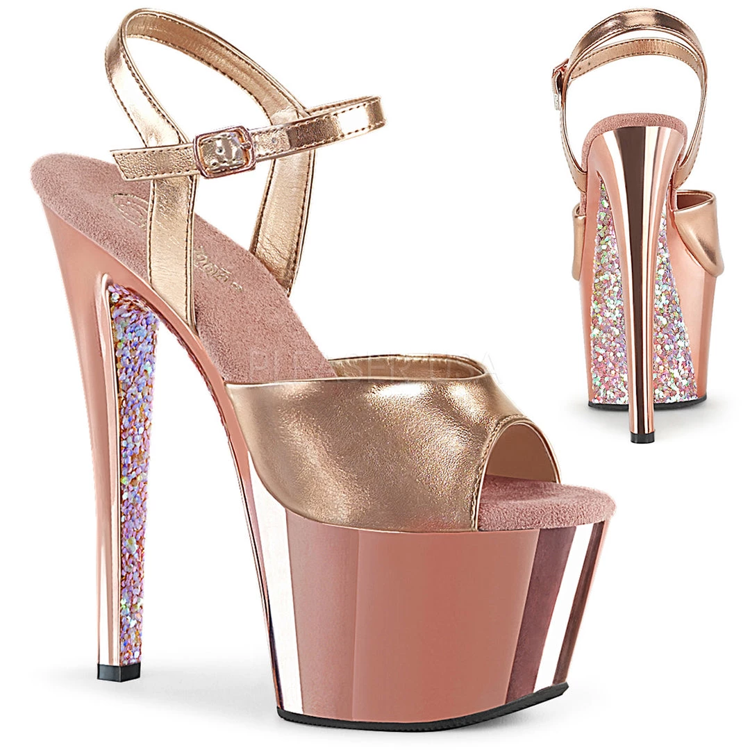 Pleaser 7" Heel Rose Gold Ankle Strap Platforms* 3 Pleaser 7" Heel Rose Gold Ankle Strap Platforms*