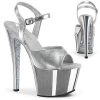 Pleaser Shoes 7" Heel Silver Glitter Platforms*