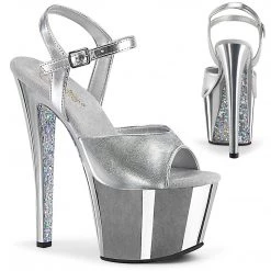 Pleaser Shoes 7" Heel Silver Glitter Platforms*