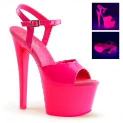 Pleaser Glow In The Dark & Neon 7" Hot Pink Ankle Strap Platform Pumps*