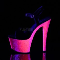 Pleaser 7" Black/Hot Pink Glitter Platform Pumps* Glow In The Dark & Neon